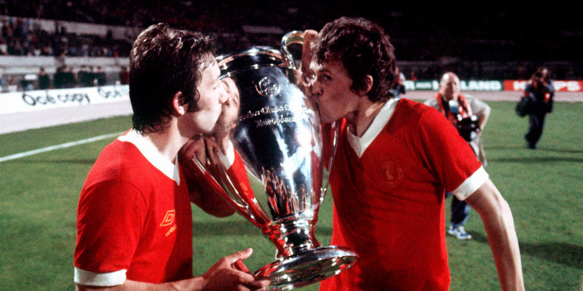 Jimmy Case og Phil Neal etter Europacupfinalen mot Borussia Mönchengladbach i 1977.
